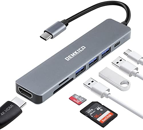 DEMKICO 7 in 1 USB C Hub Multiport Adapter, USB Type c Hub with 4K HDMI, SD/TF Card Reader, 3 USB Port, 87W Power Charging Compatible with MacBook Pro/Macbook Air/XPS and More Type C Devices