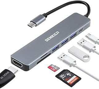 DEMKICO 7 in 1 USB C Hub Multiport Adapter, USB Type c Hub with 4K HDMI, SD/TF Card Reader, 3 USB Port, 87W Power Charging Compatible with MacBook Pro/Macbook Air/XPS and More Type C Devices
