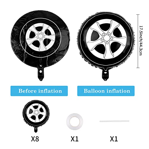 Waenerec 8pcs Tire Balloons 18 Inch Car Balloons Garland Kit Large Black Foil Balloons Cars Party Decorations for Boys Kids Truck Theme Birthday Party Supplies - Thumbnail 2
