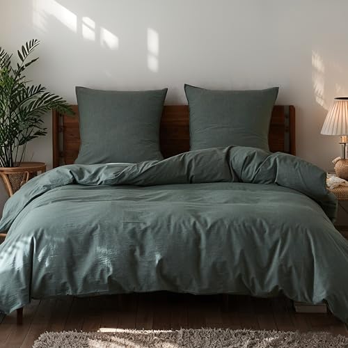 Simple&Opulence Bettwäsche 135x200 Baumwolle 2teilig, weich und warm Bettwäsche-Sets mit Reißverschluss ÖkoTex Zertifiziert Bettbezug und 1 Kissenbezug 80x80, Grün