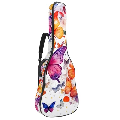 Housse guitare acoustique 104 cm imperméable à motif papillons encre aquarelle