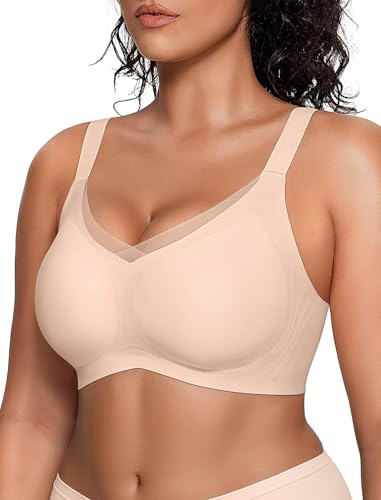 Vertvie Wireless Bras for Women No Underwire Supportive Mesh Crossover Bra Seamless Push Up Full Coverage Everyday Bralettes
