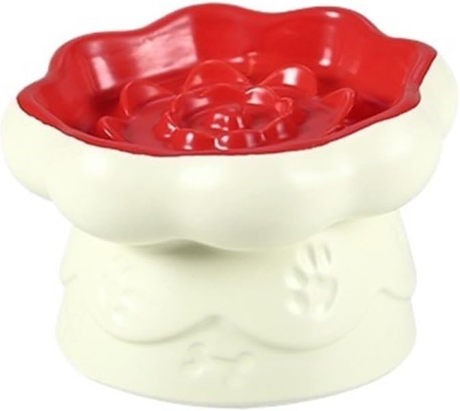 Creative Ceramic Cat Bowl - Tall Footed Anti-Choking Pet Bowl for Cats, Slow Feed Design for Healthy Eating(Pink)