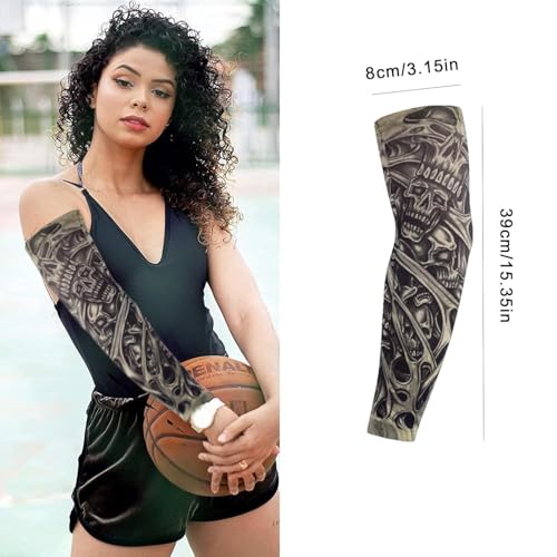 MaoNativey 4Pcs Tattoo-Ärmel für Männer & Frauen - Realistische Fake-Tattoos mit Rock & Totenkopf-Design - Atmungsaktive Stretch-Nylon Ärmel (38cm) für Sport & Sonnenschutz,B