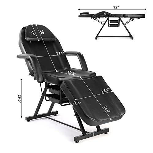 Artist Hand Facial Chair Tattoo Chair Massage Bed Salon Bed Lash Bed For Eyelash Extensions Tattoo Table Salon Chair With Trays,Black #TOP2