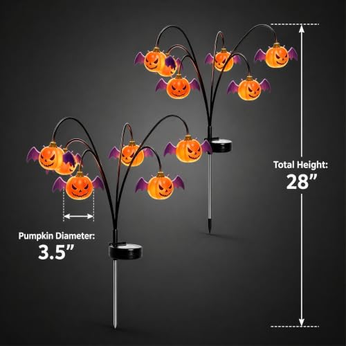 2 Pack Halloween Solar Lights Outdoor, Solar Pumpkin Stake Lights - image 8