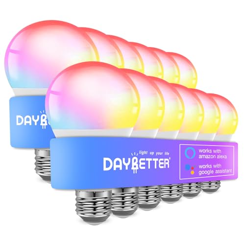 Image of DAYBETTER Smart Light Bulbs, Alexa Light Bulb, WiFi Light Bulbs, RGBCW Color Changing Light Bulb A19 9W 800LM, Smart Bulbs That Work with Alexa & Google Assistant, Music Sync, No Hub Required, 12 Pack