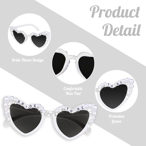 Bride Sunglasses for Bachelorette White Heart Glasses for Bride to Be Gift, Bachelorette Accessories Party Favors3
