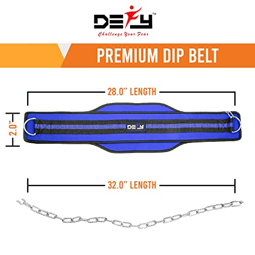 Defy Premium Double Padded Neoprene Dip Belt With 32" Heavy Duty Steel Chain For Power Lifting, Bodybuilding, Strength & Training-Double Stitched (Blue) #TOP1