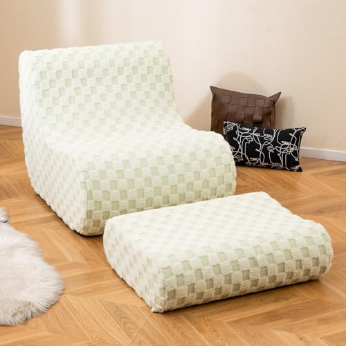 Giantex Bean Bag Chair with Ottoman, Bean Bag Sofa Chair with High Elasticity Sponge, Non-Slip Bottom & Machine-Washable Teddy Velvet Cover, Comfy Lazy Sofa for Living Room, Bedroom (Green)