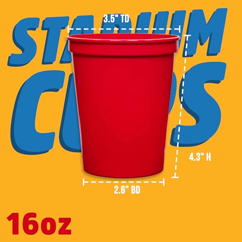 USMG 50 Pack Reusable Polypropylene 16oz Bulk Blank Stadium Cups for Celebration Events Party Favors or DIY Crafting (Black)