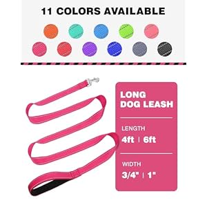 6ft Dog Leash for Small Medium Large Dogs | One-Sided Reflective Nylon | Padded Handle | 1 inch Wide | Hot Pink 6ft Dog Leash for Small Medium Large Dogs | One-Sided Reflective Nylon | Padded Handle | 1 inch Wide | Hot Pink
