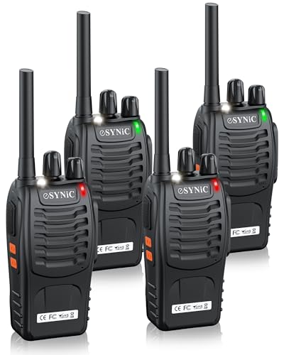 eSynic Talkie Walkie PT88E PMR446 4PCS sans Licence 16 Canaux, avec 4 Oreillettes Originales，Rechargeable avec Chargeur USB, Lampe de Poche LED