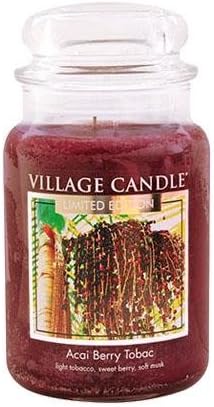 Village Candle Large Fragranced Candle Jar - Acai Berry Tobac - up to 170 hours burn time