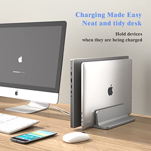 Vertical Laptop Stand Holder, Adjustable 2 Slot Aluminum Macbook Desktop Holde(Up To 17.3 Inch) Space-Saving For All Macbook/Chromebook/Surface/Dell/Ipad And Gaming Laptops, Silver #TOP3