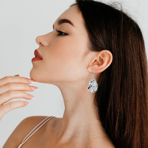 Silver Teardrop Hammered Drop Dangle Earrings for Women Medium Hammered Silver Earrings for Sensitive Ears 5