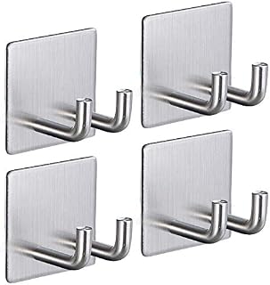 Adhesive Razor Hook for Shower, Cabinadd Stainless Steel Double Prong Hook Self Adhesive