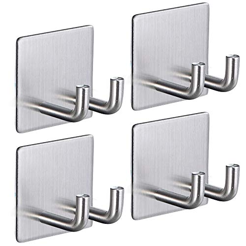 Adhesive Razor Hook for Shower, Cabinadd Stainless Steel Double Prong Hook Self Adhesive