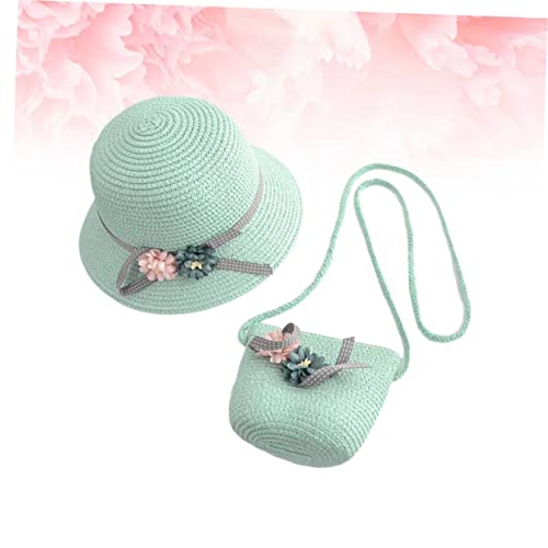 Beaupretty Adorable Girls Straw Hat Boys and Girls Straw Cap Beach Set Bag Sunscreen Set Green4