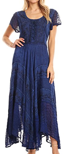 Sakkas 1322 Marigold Embroidered Fairy Dress - Navy - 1X/2X
