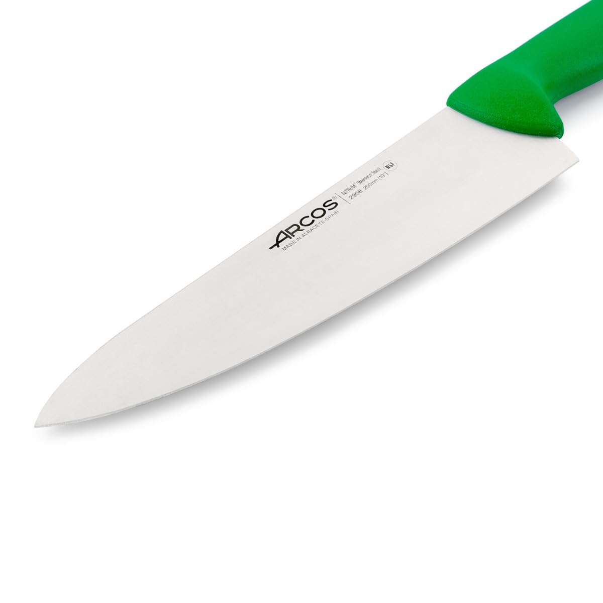 Arcos Serie 2900 - Cuchillo Cocinero Ancho - Hoja de Acero Inoxidable Nitrum de 250 mm - Mango inyectado en Polipropileno Color Verde — view 3