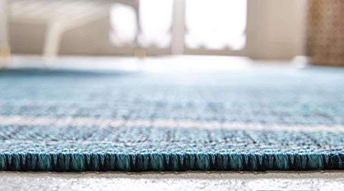 Unique Loom Outdoor Border Collection Area Rug - Soft Border (8'X 11' 4" Rectangle, Teal/ Ivory) #TOP22