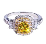 WDIYIEETN Anello nuziale da donna in argento Sterling 925 con citrino giallo brillante e topazio bianco con zirconia cubica, US code 6, argento, zirconi, Citrino