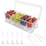 Ice Chilled Condiment Caddy with 5 Containers, Removable Pizza Topping Station, Server Tray with Lids, Divided Serving with Ice Chamber for Salad Bar, Fruit, Pizza, Fruit, Buffets, Party Accessories