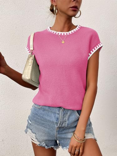 Women's Cap Sleeve Knit Sweater Tops Sleeveless Vest Summer Tops 2026 Sweaters Fashion Tank Tops Trendy T Shirts Fall Pink — view 3