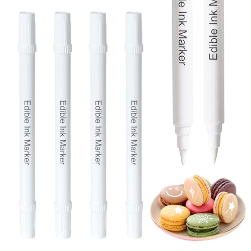 4 Pièces Stylo Colorants Alimentaire,Edible Pigment Pen Marqueur Blancs à Double Extrémité,Marqueurs Comestibles avec Pointe de Pinceau Souple,Feutre...