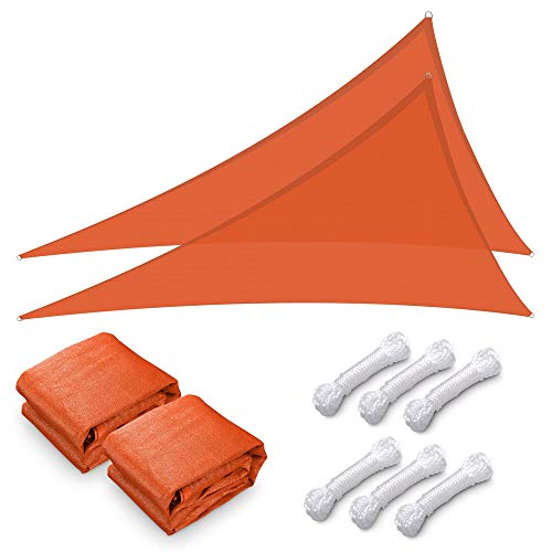Yescom 2 Pack 28FT Triangle Sun Shade Sail Canopy 97% UV Block Commercial Events Carpark Swimming Pool Camping Beach Picnic Playground Outdoor Building Bright Orange