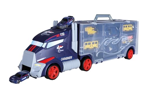 ODS - Silver Wheel - Mallette de camion carabinieri avec 2 voitures en Die Cast, 40 cm, camion à roues libres avec glissière avant et poignée, âge recommandé 3+