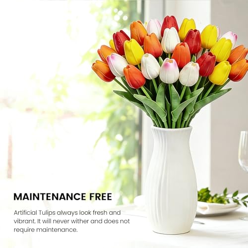 30 PCS Artificial Tulips Real Touch Tulips 35cm/13.5inch Long Stem Fake Flowers Silk Flowers for Spring Easter Mother's Day Decorations (MixedColor) image 8