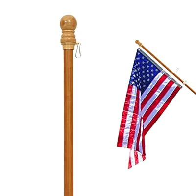 Anley 56" Solid Pine Wooden House Flagpole - Fit Standard 3x5 Ft Flag - Wood Flag Pole with Tangle Free Adjustable Rotating Ring - Wall Mount Wood Flag Pole for Garden, Yard, Porch and Estate