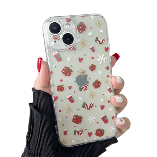 ZTOFERA Clear Christmas Case for iPhone 15 6.1 inch,Cute Merry Christmas Pattern Phone Case Gifts Translucent Silicone Hard PC +TPU Bumper Shockproof Protective Cover-Christmas Gift