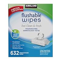 Kirkland Signature Moist Flushable Enhanced Cleansing & Freshness Ultra Soft Hypoallergenic Plant-Based Wipes - 632 Count