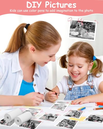 12 Rollen thermopapier kinderkamera, Thermopapier für Kinder Sofortbildkameras 57 x 30 mm, Nachfüllpapier für Sofortbildkameras, Thermodrucker papier Keine Tinte weiß
