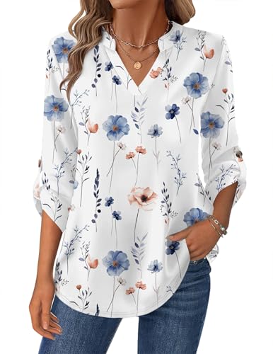 Zeagoo Womens Shirts Long Sleeve V Neck Tshirts 2026 Boho Floral Blouses Business Work Tunic Tops