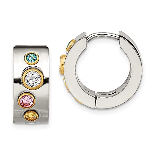 Stainless Steel Yellow Plated Multicolor Cubic Zirconia Cz 7mm Huggie Hinged Hoop Earrings Ear Hoops Set Fashion Jewelry For Women Gifts For Her