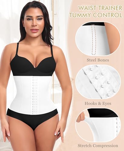 Ganado Waist Trainer for Women Corset Shapewear Tummy Control Waist Cincher Underbust Postpartum Girdle Body Shaper White Short Torso, L — view 4