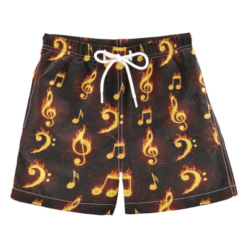 KOCOART Big Boys Swim Trunks Fire Music Notes Flame Art Trendy Board Shorts with Pockets for Casual, Sporty & Everyday Wear Medium,