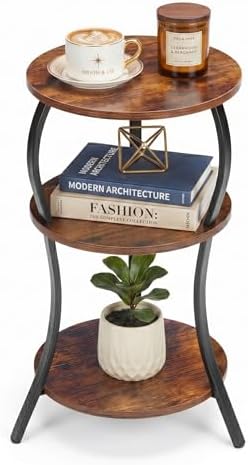 YEAKOO Vintage Small Round Side Table,3-Tier End Table for Small ...
