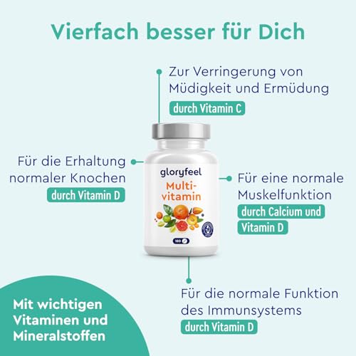 Multivitamin Tabletten - Wertvolle Mineralstoffe & alle A-Z Vitamine im Komplex - Halbjahresvorrat - 180 kleine, leicht zu schluckende Tabletten - Immun-Support* - 100% Laborgeprüft – Bild 4