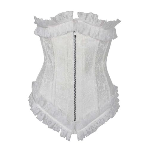 Bustier en brocart blanc pour femme vêtement grande taille 70 avec filet transparent et zip