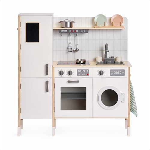 Jeridoo Kitchen Master Kitchenette de chef en bois avec évier et robinet rotatif à 180°, ensemble de jeu de simulation pour les tout-petits de 3 à 6 ans...