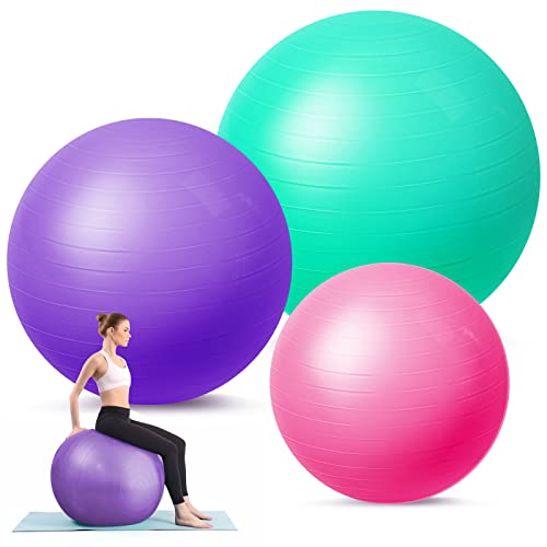 Honoson 3 Pcs Exercise Ball Large Pregnancy Ball 3 Size Fitness Yoga Ball Birthing Ball Multiple Sizes Yoga Ball Chair For Office Home Gym Labor Birth Balance, 55/65/75Cm (Pink, Purple, Green) #TOP5