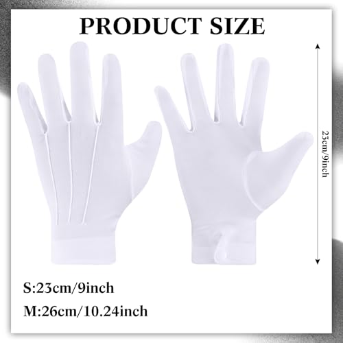 White Stitched Cotton Gloves for Formal Tuxedo Jewelry Inspection, White Gloves for Men, 23 cm/ 9 inches