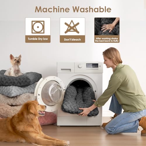 EHEYCIGA Hundebett Grosse Hunde Waschbar, 104x68cm, XL Hundekissen Flauschig für große Hunde, Kuschelig Umkehrbare Hundematte mit Kunstpelz und Kunstleinen, Dunkelgrau