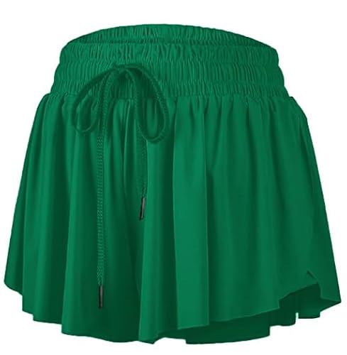 Girls Athletic Flowy Shorts with Liner 2-in-1 Kids Butterfly Pockets Short for Running Sports Fitness Tennis Girls 5-12 Years Dark Green