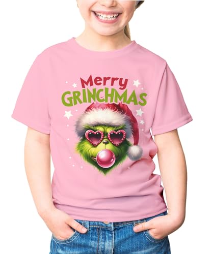 Preisvergleich Produktbild MoonWorks® Kinder T-Shirt Weihnachten Mery Grinchmas Weihnachtsshirt Mädchen Weihnachtsoutfit rosa 141-152 (11-12 Jahre)